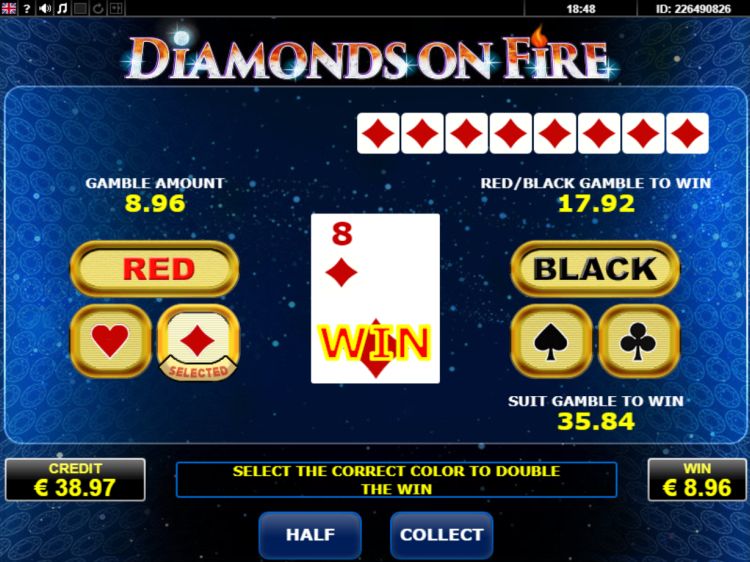 Diamonds on Fire slot gamble feature