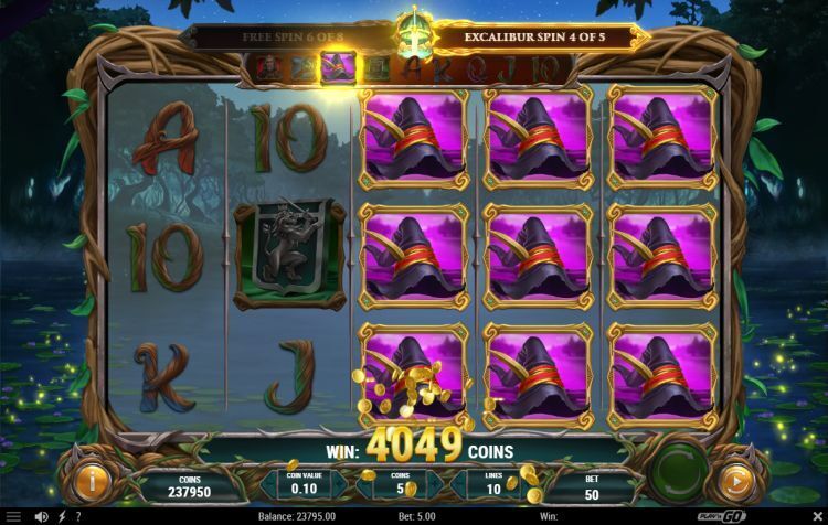 Lord Merlin and the lady of the Lake slot free spins win