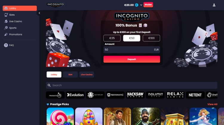 Incognito Casino Promoties en Bonussen