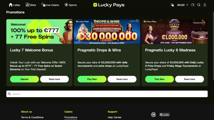 LuckyPays Promoties en Bonussen