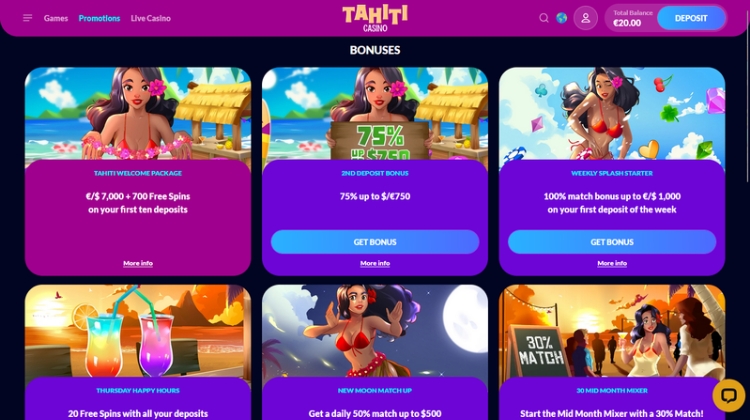 Tahiti Casino Promoties en Bonussen