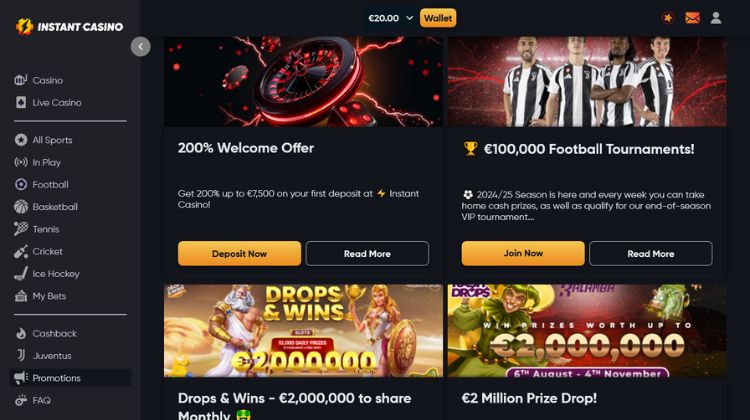 Instant Casino Promoties en Bonussen