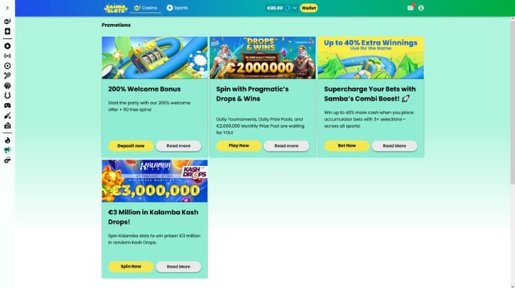 Samba Slots Promoties en Bonussen